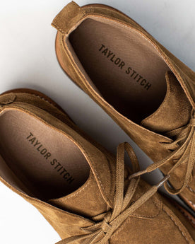 material shot of the inside sole of The Rambler Chukka in Mushroom Suede, Footwear by Taylor Stitch