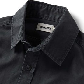 material shot of the collar on The Saddler Shirt in Washed Coal