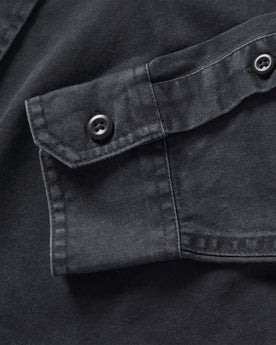 material shot of the cuff on The Saddler Shirt in Washed Coal, Wovens by Taylor Stitch