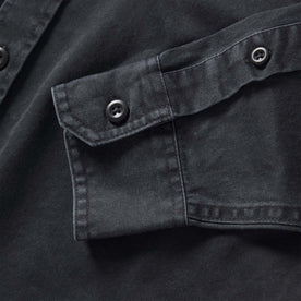 material shot of the cuff on The Saddler Shirt in Washed Coal