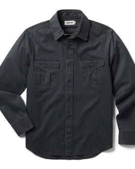 flatlay of The Saddler Shirt in Washed Coal, Wovens by Taylor Stitch