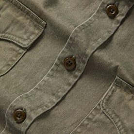material shot of the buttons on The Saddler Shirt in Washed Olive