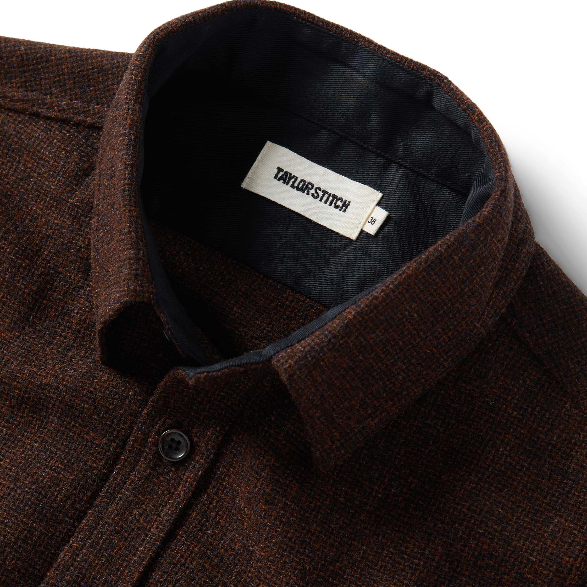 material shot of the collar on The Service Shirt in Ginger Melange Wool, Wovens by Taylor Stitch