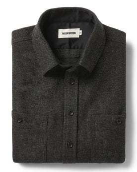 flatlay of The Service Shirt in Olive Melange Wool folded, Wovens by Taylor Stitch