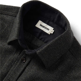material shot of the collar on The Service Shirt in Olive Melange Wool