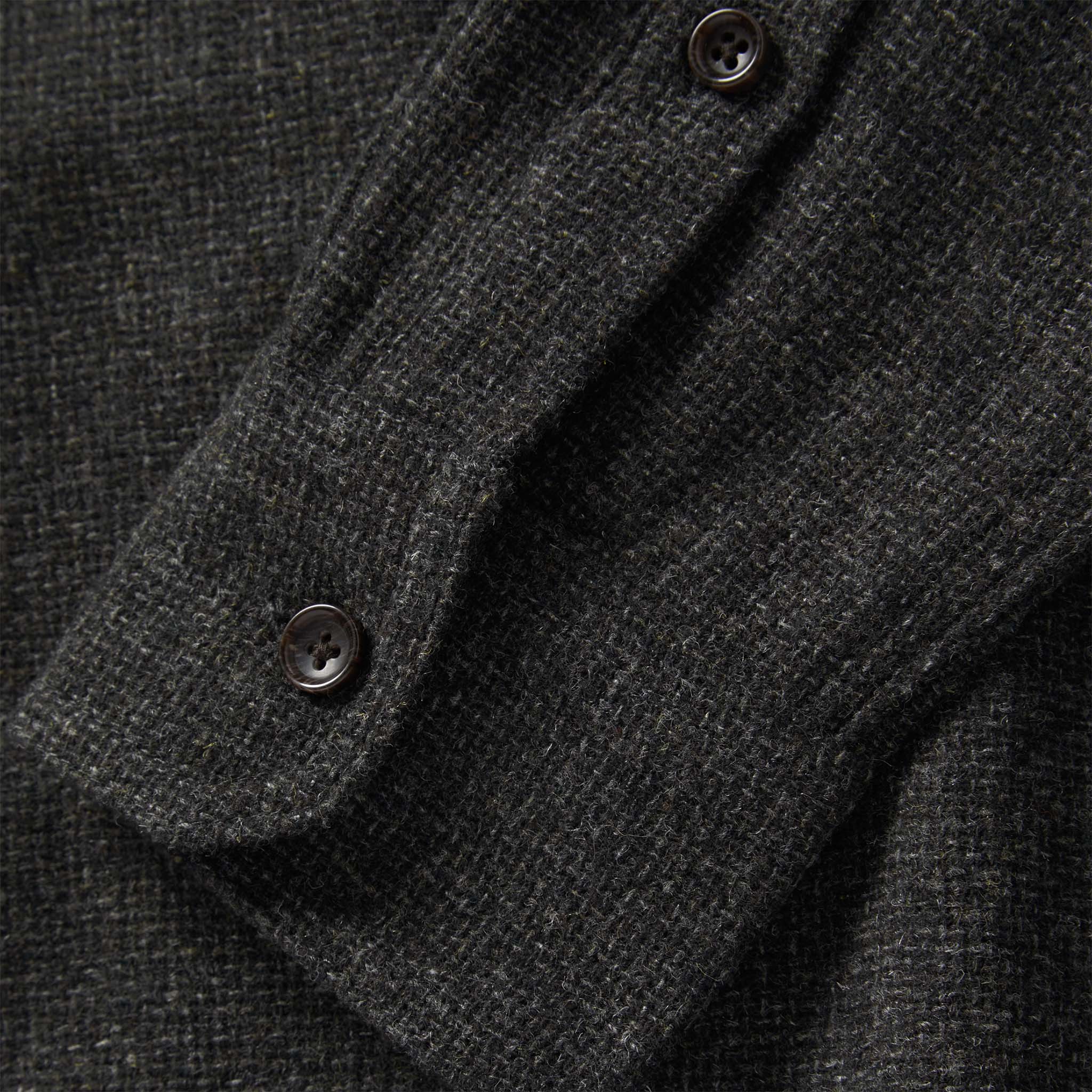 material shot of the cuff on The Service Shirt in Olive Melange Wool, Wovens by Taylor Stitch