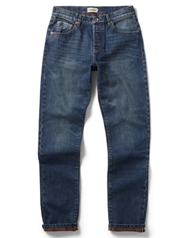 flatlay of The Slim Brushed Back Jean in Sawyer Wash Organic Selvage, Bottoms by Taylor Stitch