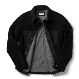 flatlay of The Timberline Jacket in Onyx Sherpa open