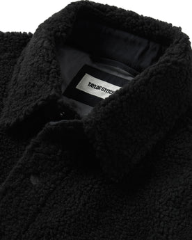 material shot of the collar on The Timberline Jacket in Onyx Sherpa, Outerwear by Taylor Stitch