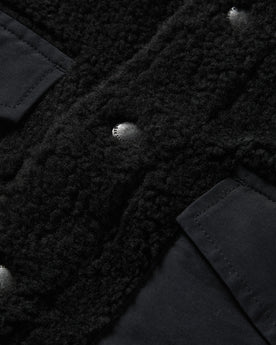 material shot of the buttons on The Timberline Jacket in Onyx Sherpa, Outerwear by Taylor Stitch
