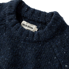 material shot of the collar on The Topside Sweater in Navy Donegal