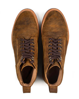 material shot of the top of The Trench Boot in Golden Brown Waxed Suede, Footwear by Taylor Stitch