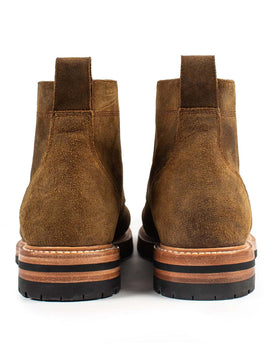 material shot of the back of The Trench Boot in Golden Brown Waxed Suede, Footwear by Taylor Stitch