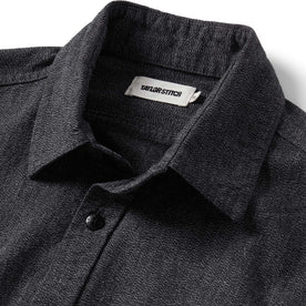 material shot of the collar on The Utility Shirt in Ash Jaspe