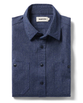 flatlay of The Utility Shirt in Navy Jaspe folded, Wovens by Taylor Stitch