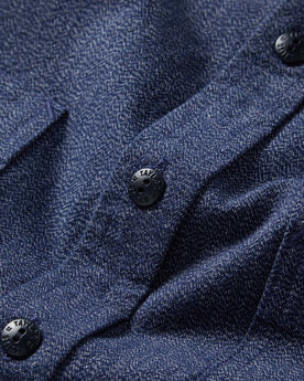 material shot of the buttons on The Utility Shirt in Navy Jaspe, Wovens by Taylor Stitch