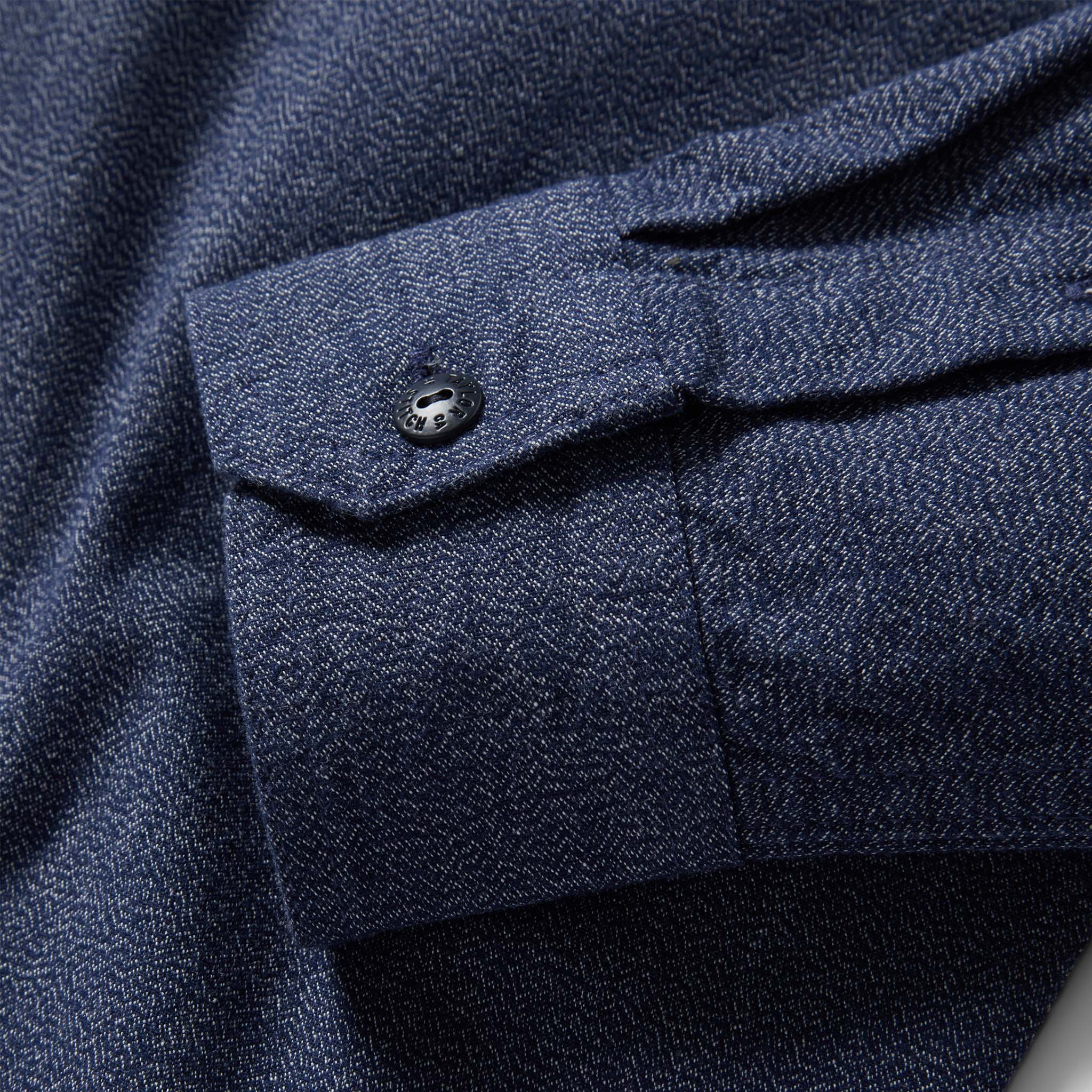 material shot of the cuffs on The Utility Shirt in Navy Jaspe, Wovens by Taylor Stitch