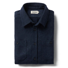 folded flatlay of The Utility Shirt in Navy Donegal Wool