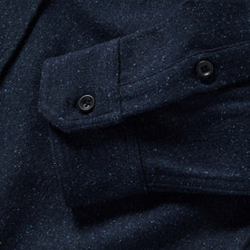material shot of the cuffs on The Utility Shirt in Navy Donegal Wool