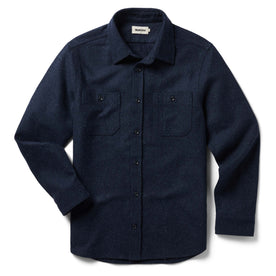 flatlay of The Utility Shirt in Navy Donegal Wool