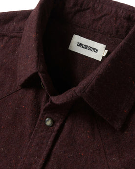 material shot of the collar on The Western Shirt in Nutmeg Donegal, Wovens by Taylor Stitch