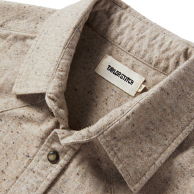 material shot of the collar on The Western Shirt in Oat Donegal