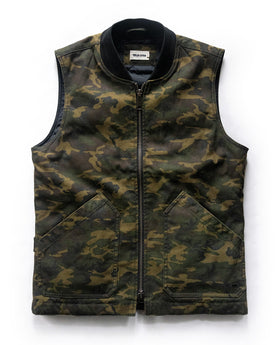 flatlay of The Workhorse Vest in Camo Boss Duck, Outerwear by Taylor Stitch