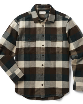 flatlay of The Yosemite Shirt in Evergreen Check, shown in full, Wovens by Taylor Stitch