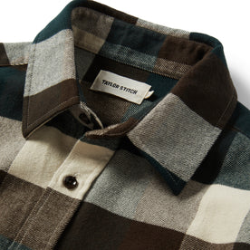material shot of the collar on The Yosemite Shirt in Evergreen Check