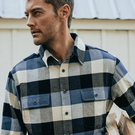 fit model showing the front of The Yosemite Shirt in Icicle Check
