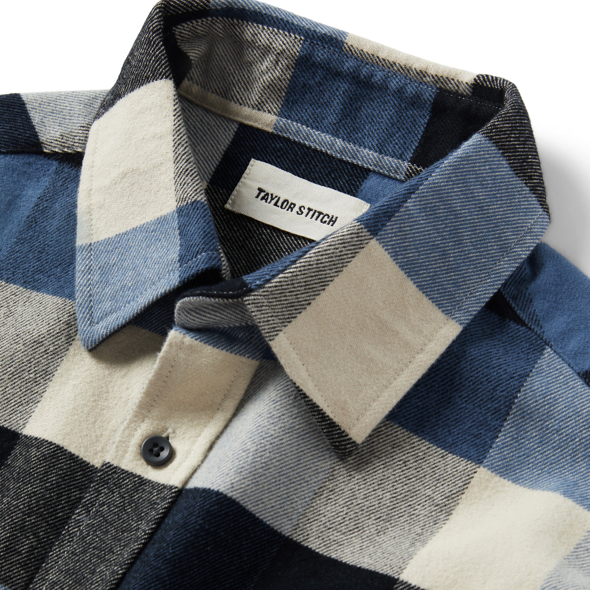 material shot of the collar on The Yosemite Shirt in Icicle Check, Wovens by Taylor Stitch