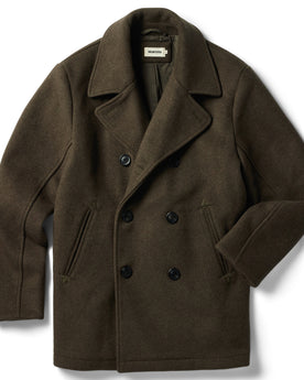 flatlay of The Mariner Coat in Army Melton Wool, Outerwear by Taylor Stitch