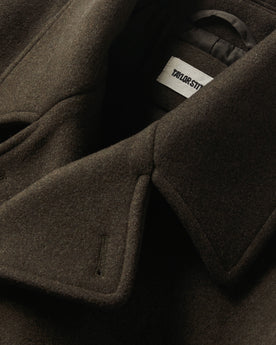 material shot of the collar on The Mariner Coat in Army Melton Wool, Outerwear by Taylor Stitch