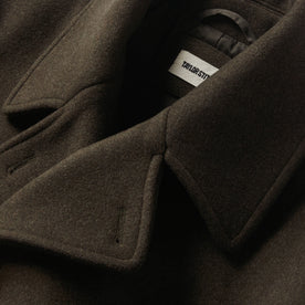 material shot of the collar on The Mariner Coat in Army Melton Wool
