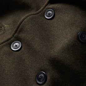 material shot of the buttons on The Mariner Coat in Army Melton Wool