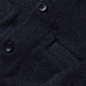 material shot of the pocket on The Weekend Cardigan in Navy Herringbone Wool