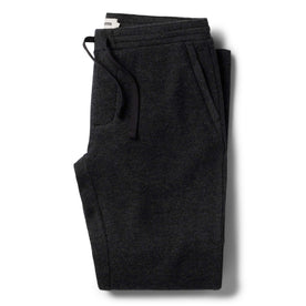 flatlay of The Weekend Pant in Charcoal Herringbone Wool folded