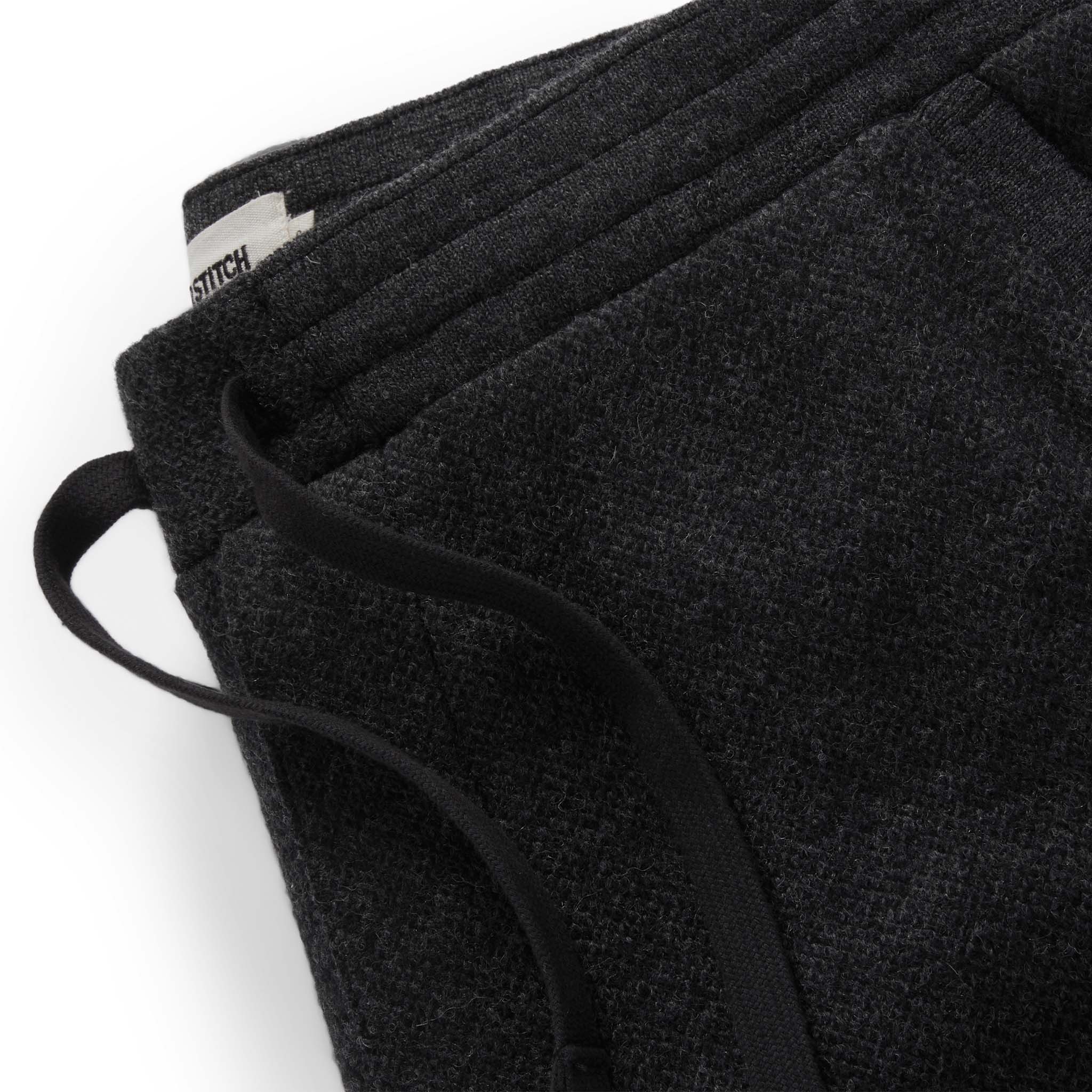 material shot of the waistband on The Weekend Pant in Charcoal Herringbone Wool , Bottoms by Taylor Stitch