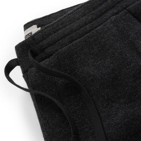 material shot of the waistband on The Weekend Pant in Charcoal Herringbone Wool 