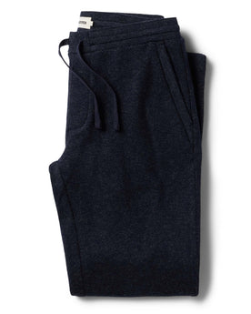 flatlay of The Weekend Pant in Navy Herringbone Wool folded, Bottoms by Taylor Stitch