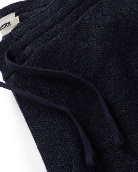material shot of the waistband on The Weekend Pant in Navy Herringbone Wool, Bottoms by Taylor Stitch