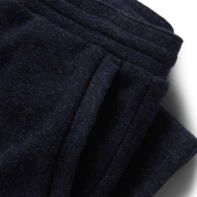 material shot of the pockets on The Weekend Pant in Navy Herringbone Wool