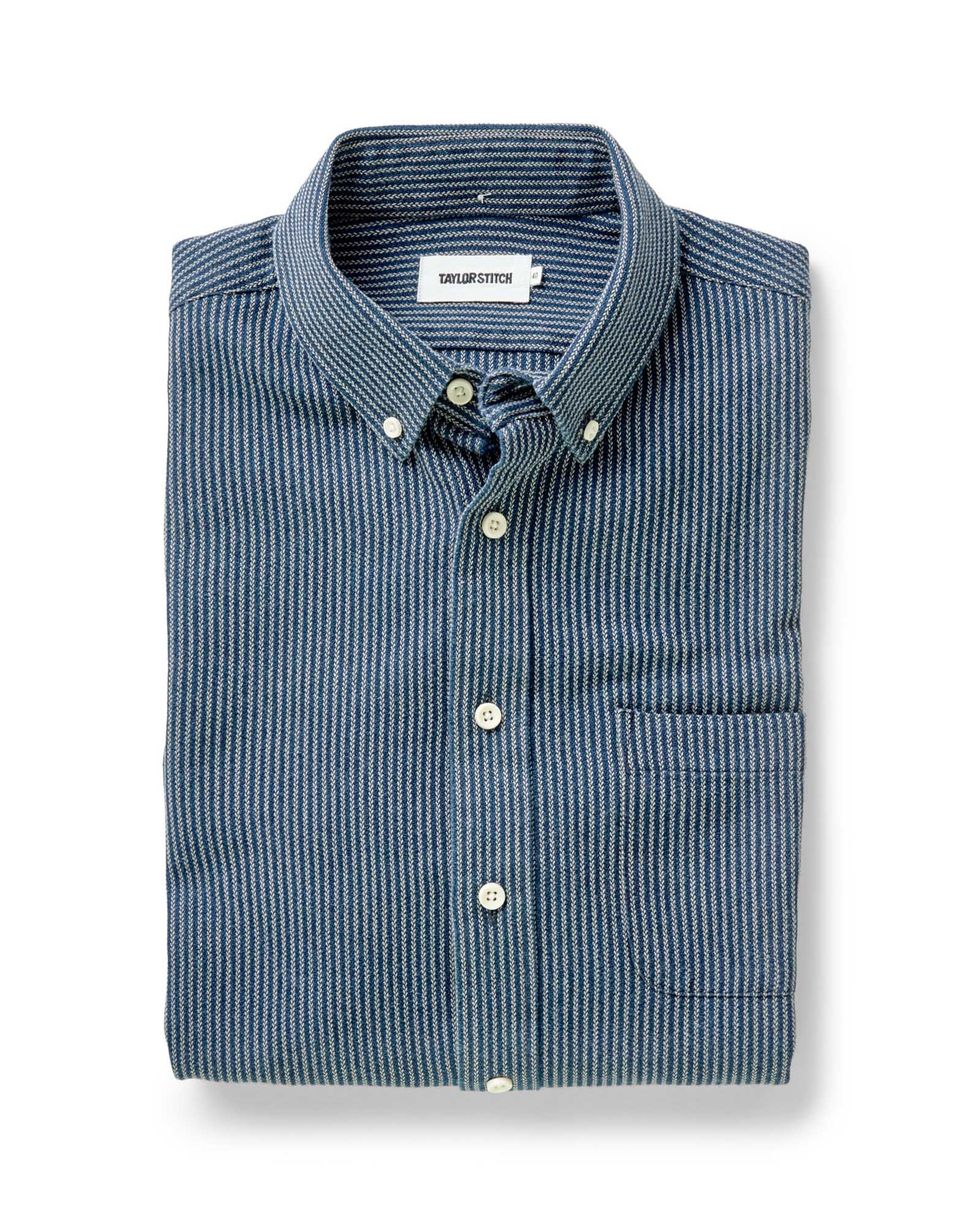 flatlay of The Jack in Roped Indigo, folded, Wovens by Taylor Stitch