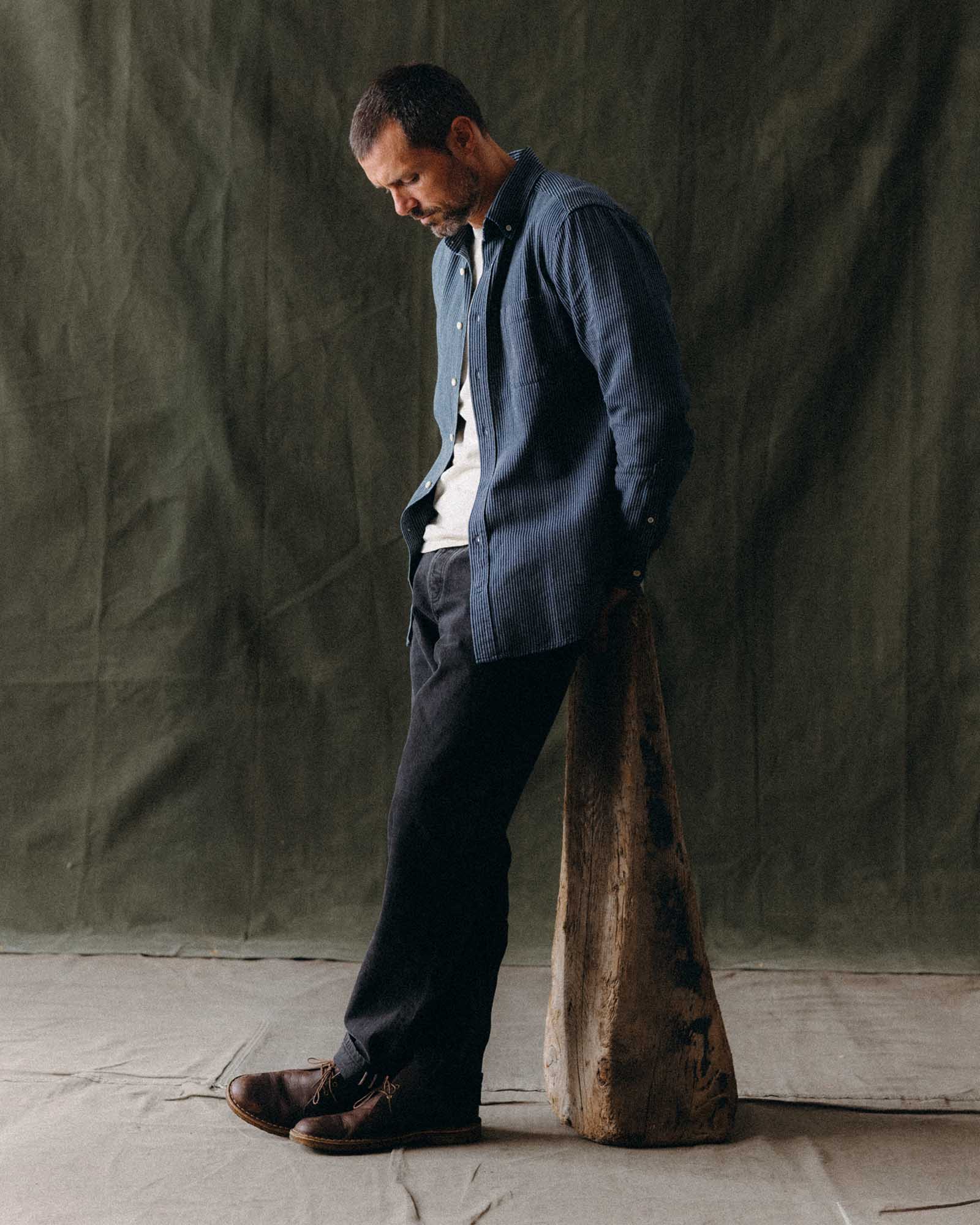 fit model showing the front of The Jack in Roped Indigo, Wovens by Taylor Stitch