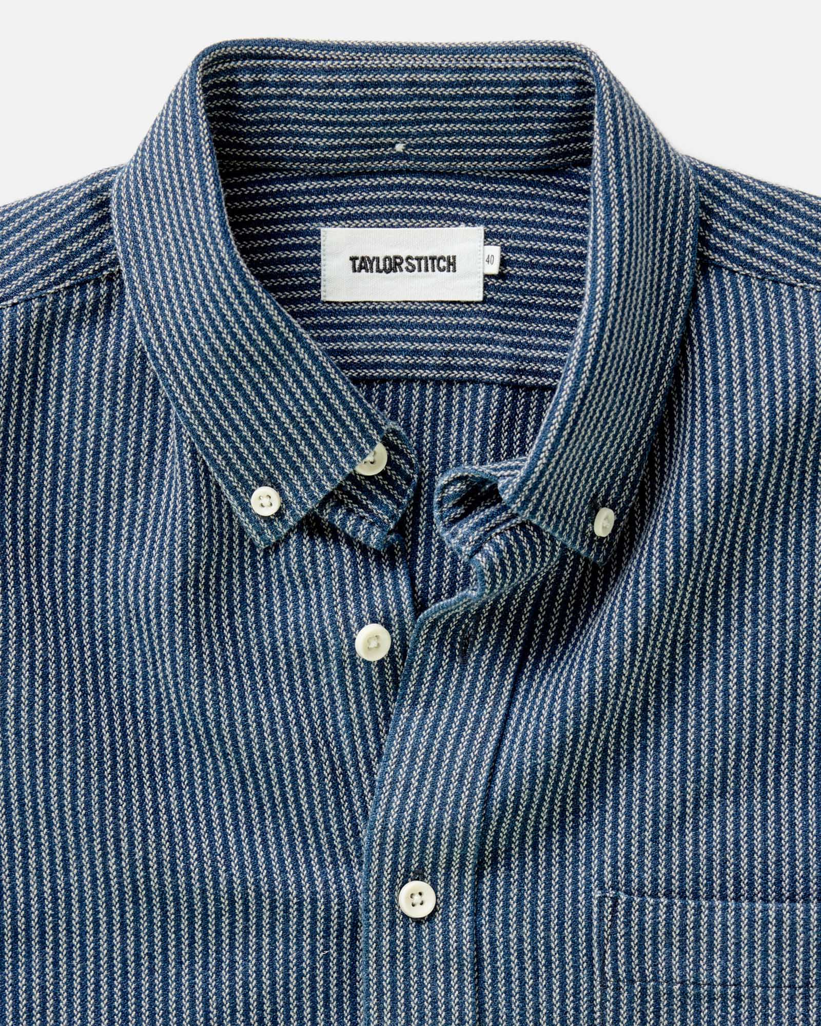 flatlay of The Jack in Roped Indigo, shown in full, Wovens by Taylor Stitch