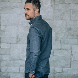 our fit model wearing The Jack in Brushed Heather Navy