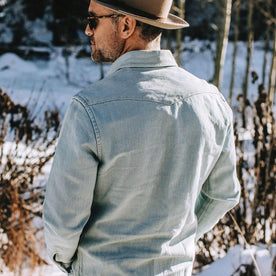 our fit model wearing The Western Shirt in Washed Denim