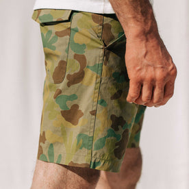 our fit model wearing The Adventure Short in Arid Camo