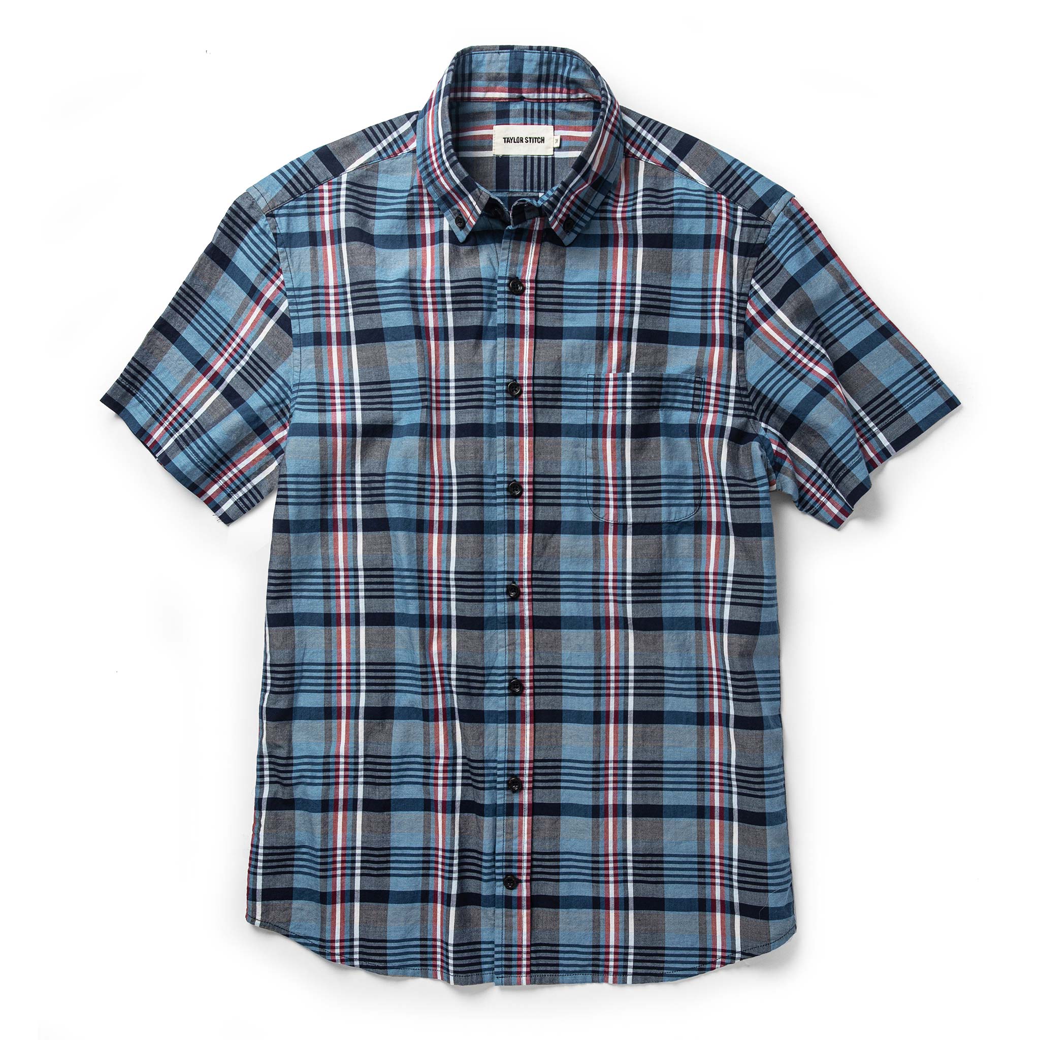 Flat lay of shirt on white background, Wovens by Taylor Stitch