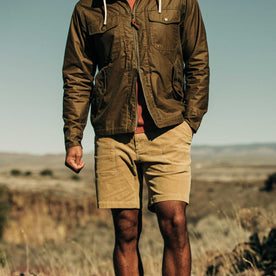 our fit model wearing The Trail Short in Khaki Cord